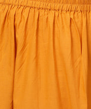 Yellow 3/4th sleeve block printed kurta with solid palazzo