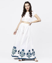 Solid white hand block printed flared palazzo