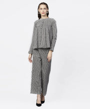 Black striped full sleeve A-line top with regular fit palazzo set