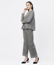 Black striped full sleeve A-line top with regular fit palazzo set