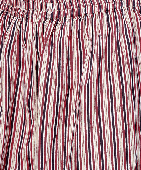 Off white printed 3/4th sleeve straight kurta with striped regular fit palazzo