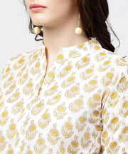 Yellow printed 3/4th sleeve straight kurta with printed palazzo set