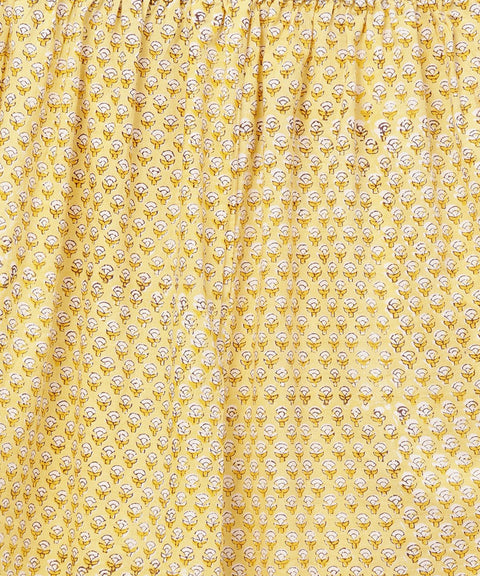 Yellow printed 3/4th sleeve straight kurta with printed palazzo set