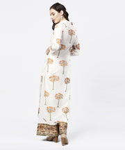 Off white printed 3/4th sleeve straight kurta with printed palazzo set