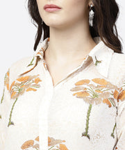 Off white printed 3/4th sleeve straight kurta with printed palazzo set