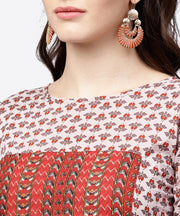 Maroon printed half cold shoulder sleeve low-high kurta with printed palazzo set