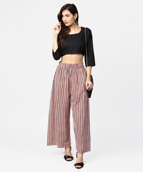 Blue striped printed ankle length cotton regular fit palazzo