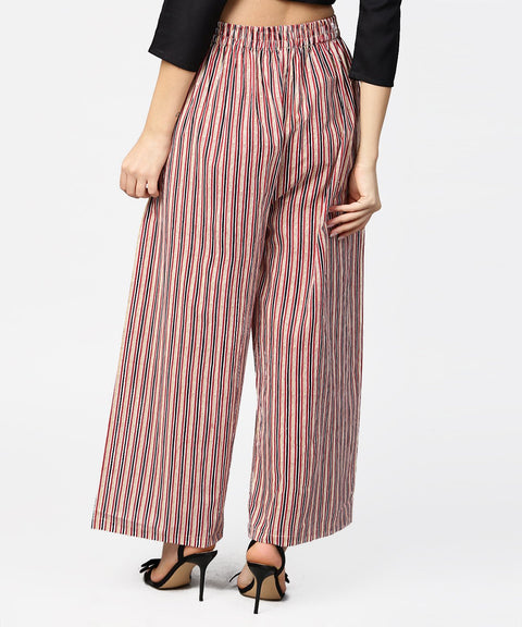 Blue striped printed ankle length cotton regular fit palazzo