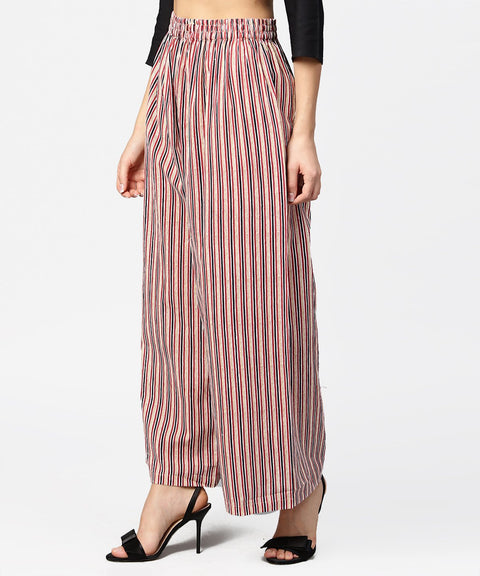 Blue striped printed ankle length cotton regular fit palazzo