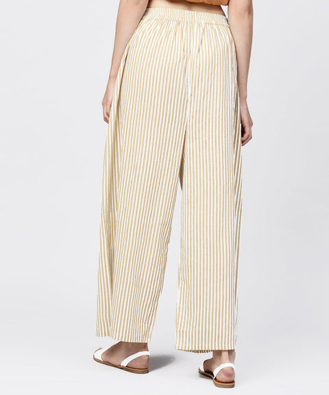 Yellow striped printed ankle length cotton regular fit palazzo
