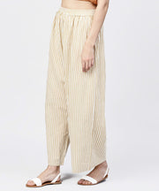 Yellow striped printed ankle length cotton regular fit palazzo