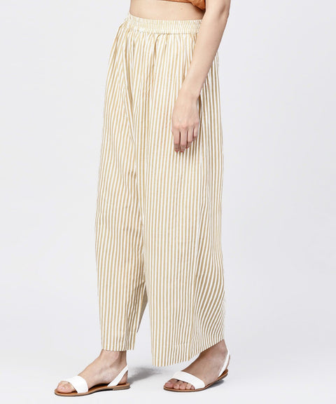 Yellow striped printed ankle length cotton regular fit palazzo