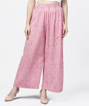 Pink  printed ankle length cotton regular fit palazzo