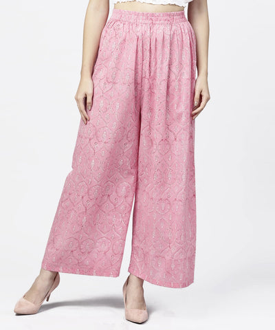 Pink  printed ankle length cotton regular fit palazzo