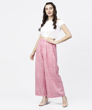 Pink  printed ankle length cotton regular fit palazzo
