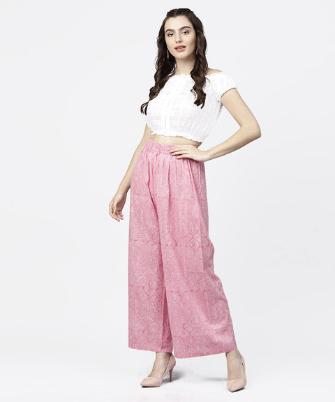 Pink  printed ankle length cotton regular fit palazzo