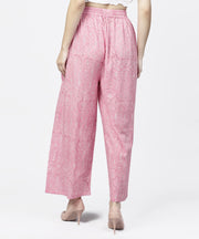Pink  printed ankle length cotton regular fit palazzo