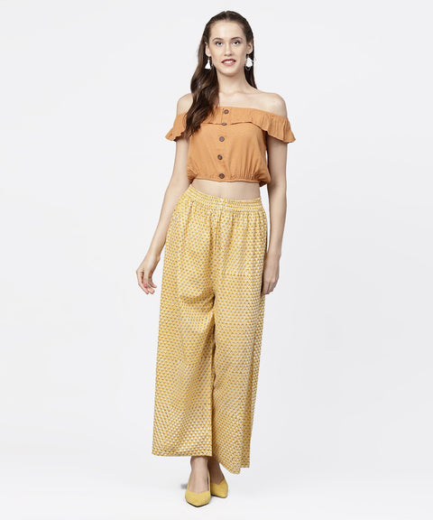 Yellow  printed ankle length cotton regular fit palazzo