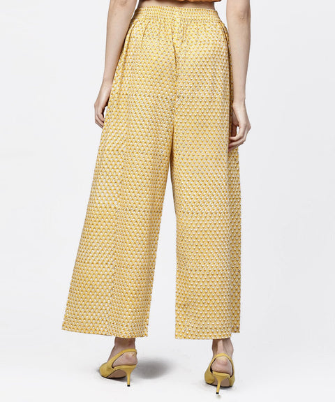 Yellow  printed ankle length cotton regular fit palazzo