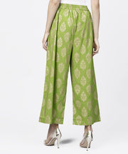Green khadi gold printed ankle length palazzo
