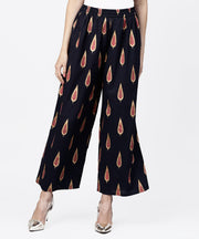 Navy blue khadi gold printed ankle length palazzo