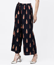 Navy blue khadi gold printed ankle length palazzo