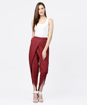 Solid wine ankle length cotton tulip pant