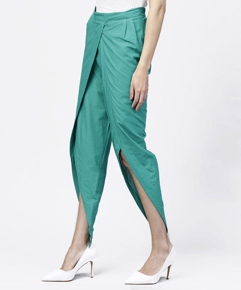 Solid Aqua  ankle length cotton tulip pant