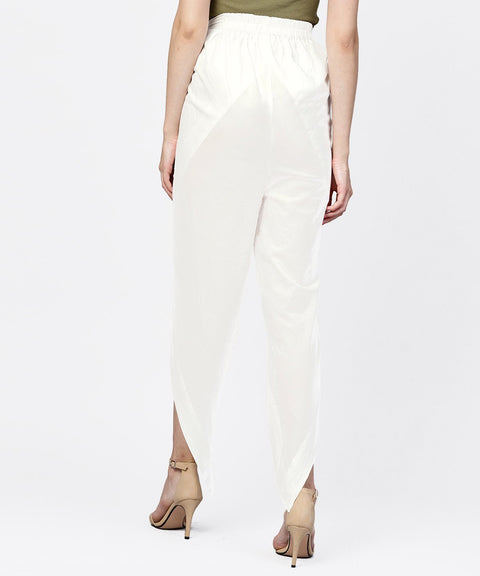 Solid White ankle length cotton tulip pant