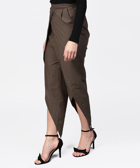 Solid black ankle length cotton tulip pant