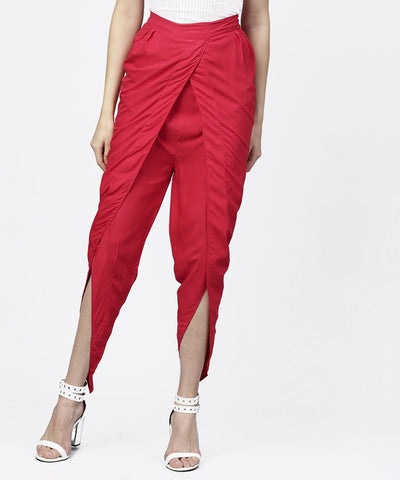 Solid Maroon ankle length cotton tulip pant