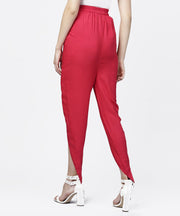 Solid Maroon ankle length cotton tulip pant
