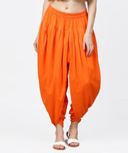 Solid orange ankle length cotton dhoti pant