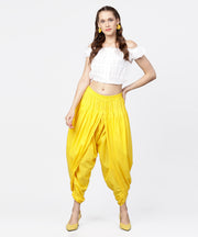 Solid Yellow ankle length cotton dhoti pant