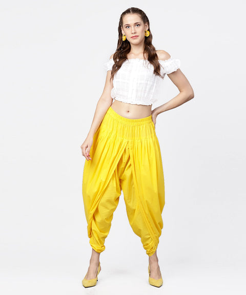 Solid Yellow ankle length cotton dhoti pant