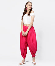 Solid rani Pink ankle length cotton dhoti pant