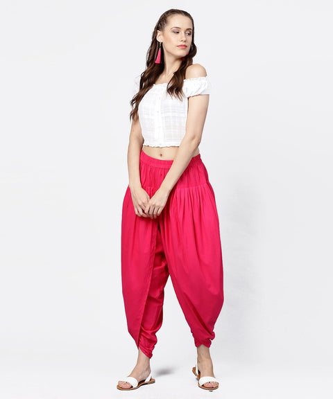 Solid rani Pink ankle length cotton dhoti pant