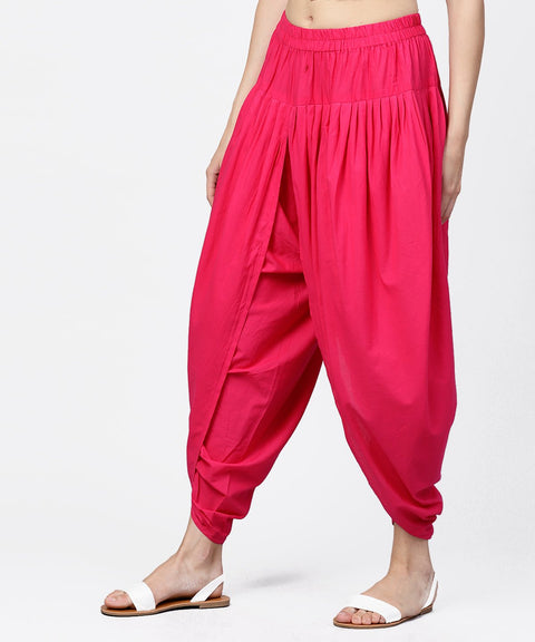Solid rani Pink ankle length cotton dhoti pant
