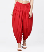 Solid crimson red ankle length cotton dhoti pant