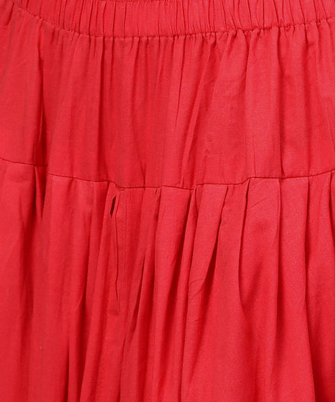 Solid crimson red ankle length cotton dhoti pant