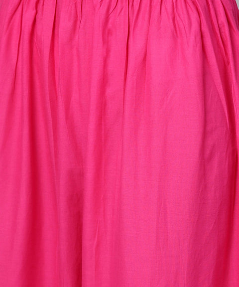 Floral printed 3/4th sleeve short cotton top with solid pink palazzo