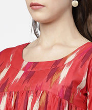 Red 3/4th sleeve short cotton flared sleeve top with beige ankle length regular fit palazzo