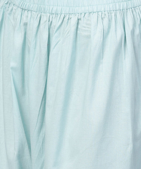 Green hand block printed 3/4th sleeve cottonkurta with block printed palazzo set