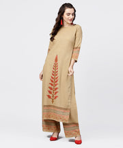 Mustard yellow 3//4th sleeve hand block printed kurta with hand block printed palazzo set