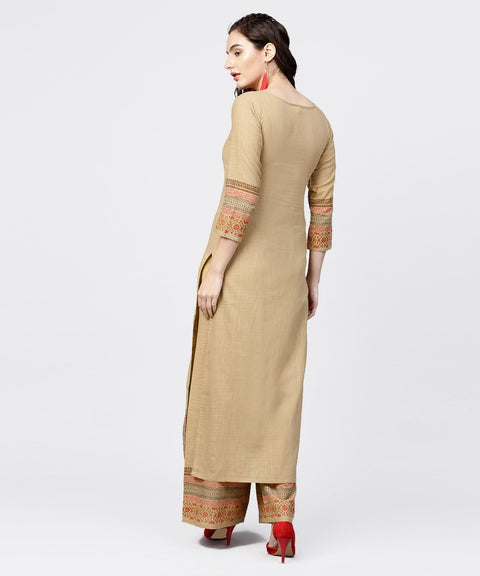 Mustard yellow 3//4th sleeve hand block printed kurta with hand block printed palazzo set