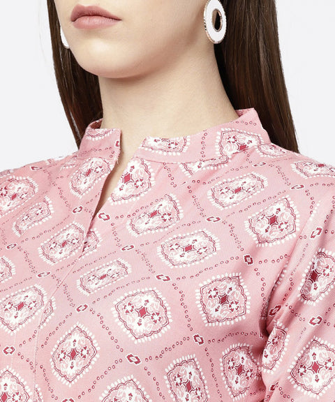 Peach printed half sleeve short anarkali kurta