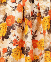 Solid Short- Round neck with a Slit 3/4th sleeved Kurta with Floral Printed Skirt Set