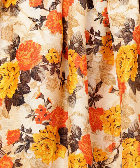 Solid Short- Round neck with a Slit 3/4th sleeved Kurta with Floral Printed Skirt Set