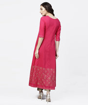 Solid Short Round neck with 3/4th sleeves Gold Hand- Block Printed Anarkali Kurta