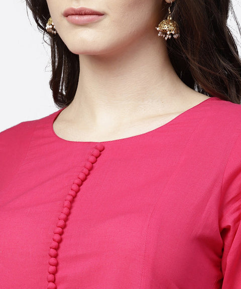 Solid Short Round neck with 3/4th sleeves Gold Hand- Block Printed Anarkali Kurta